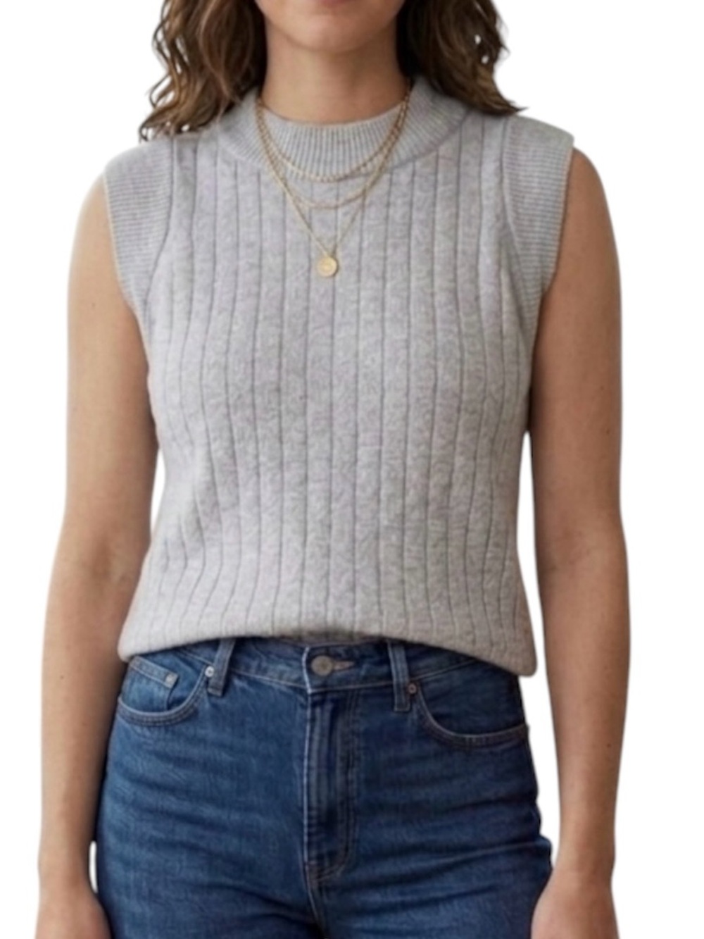 Retro Gray Sweater Vest Ribbed Who What Wear Grandpa Preppy M Crewneck